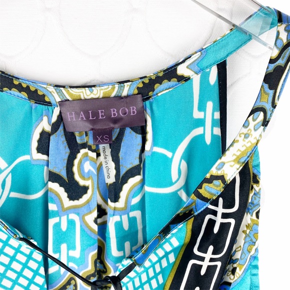 HALE BOB Blue Print Silk Blouse Halter Tank Top XS - Picture 4 of 6